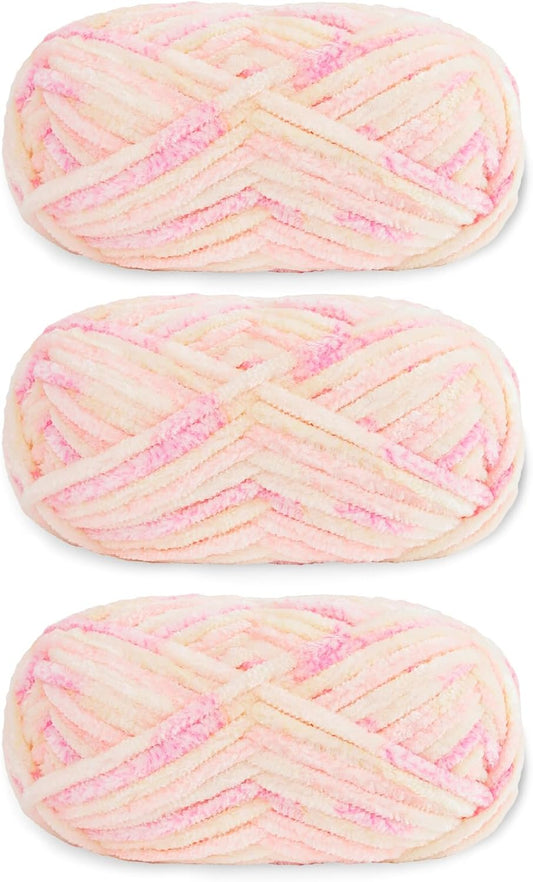 Franel Velvet Yarn Crocheting Fuzzy Blanket, Premier Plush Parfait Chunky Velvet Chenille Blanket, Soft Thick Plush Lustrous (3, Peach Sweetheart)
