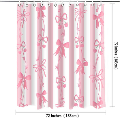 Cute Bowknot Bows Shower Curtain Cartoon Beautiful Pink Bow Shower Curtains Set,Modern Aesthetics Girl Bathroom Decor for Hotel Restroom 72x72 Inches YLDWMN2