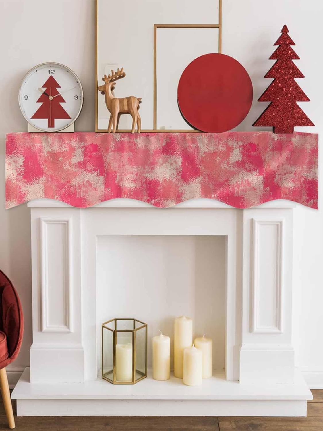 Pink Splatters Mantel f 70 x 17 Inch, Pink Rose Petals Fireplace Mantel f Mantle Cover Runner for Home Living Room Indoor Holiday Party Decor