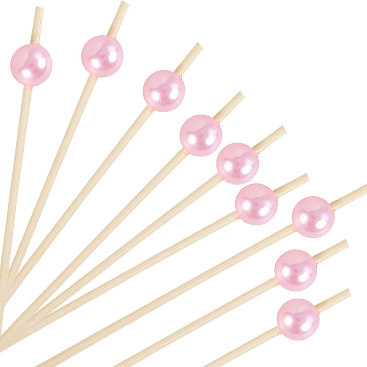 200pcs Cocktail Picks 4.7 Inch, pink Bamboo Toothpicks for Appetizers Natural Bamboo Pearl Coctail Skewers Sticks or Drinks, Fruit, Charcuterie, Wedding Mini Food Picks Decorative (pink, 200)