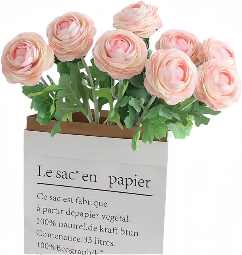 5Pcs 19.6" Artificial Ranunculus Flowers Real Touch Stem Ranunculus Artificial Flower Silk Flower for Arrangements Centerpiece Table Home Wedding Bouquet Party (Light Pink)