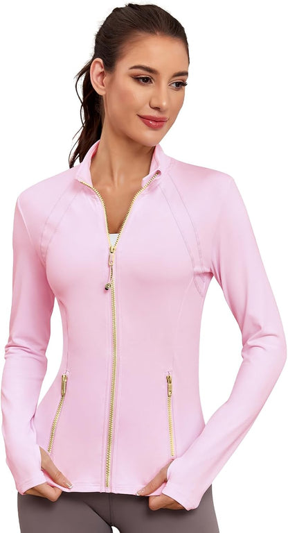 VUTRU Women Athletic Jacket Fitted Workout Running Zip Up Track Coat Layer with Thumb Holes Pockets for Yoga Gym Travel