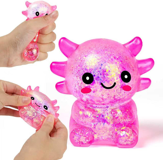 Squishy Fidget Stress Axolotl Toy, Axolotl Squishy Malt Sugar Stress Balls for Adults Kids, Cute Animal Sensory Toys, Squeeze Stretchy Axolotl Stress Toys for Party Favors (Pink)