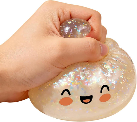 Dumpling Squishes Stress Balls with Steamer, Cute Anxiety Relief Toy, Soft Squeeze Decompression Dough for Adults, Simulation Food Squishies Bun (Pink)