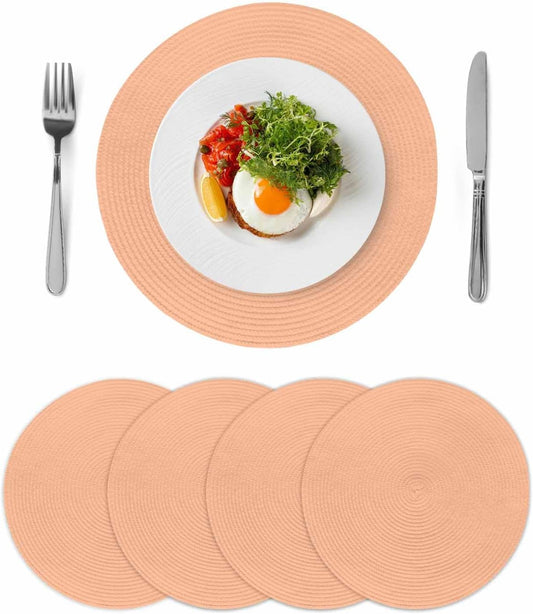Round Placemats Set of 4 Peach Fuzz Pink Place Mats Washable Woven Placemat Solid Color Circle Braided Heat Resistant Table Mat for Kitchen Dining Table Party Home Decor 15 Inch