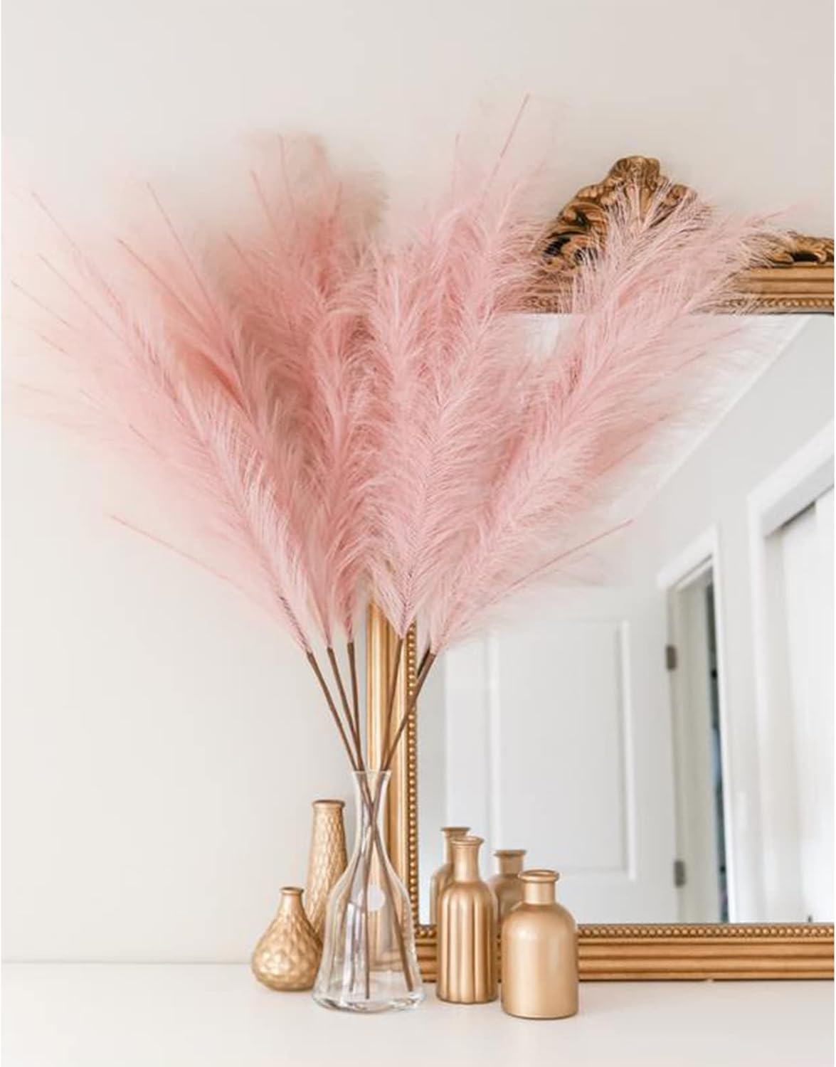Decoroca Pampas Grass Set - 5 Pcs Faux-Pampas-Grass - 40''/3.3 Ft Tall Non-Shedding，Pink-Pampas-Grass for Home, Bedroom Table, Office, Boho Wedding and Events Decoration