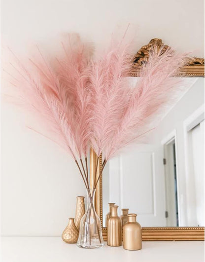 Decoroca Pampas Grass Set - 5 Pcs Faux-Pampas-Grass - 40''/3.3 Ft Tall Non-Shedding，Pink-Pampas-Grass for Home, Bedroom Table, Office, Boho Wedding and Events Decoration