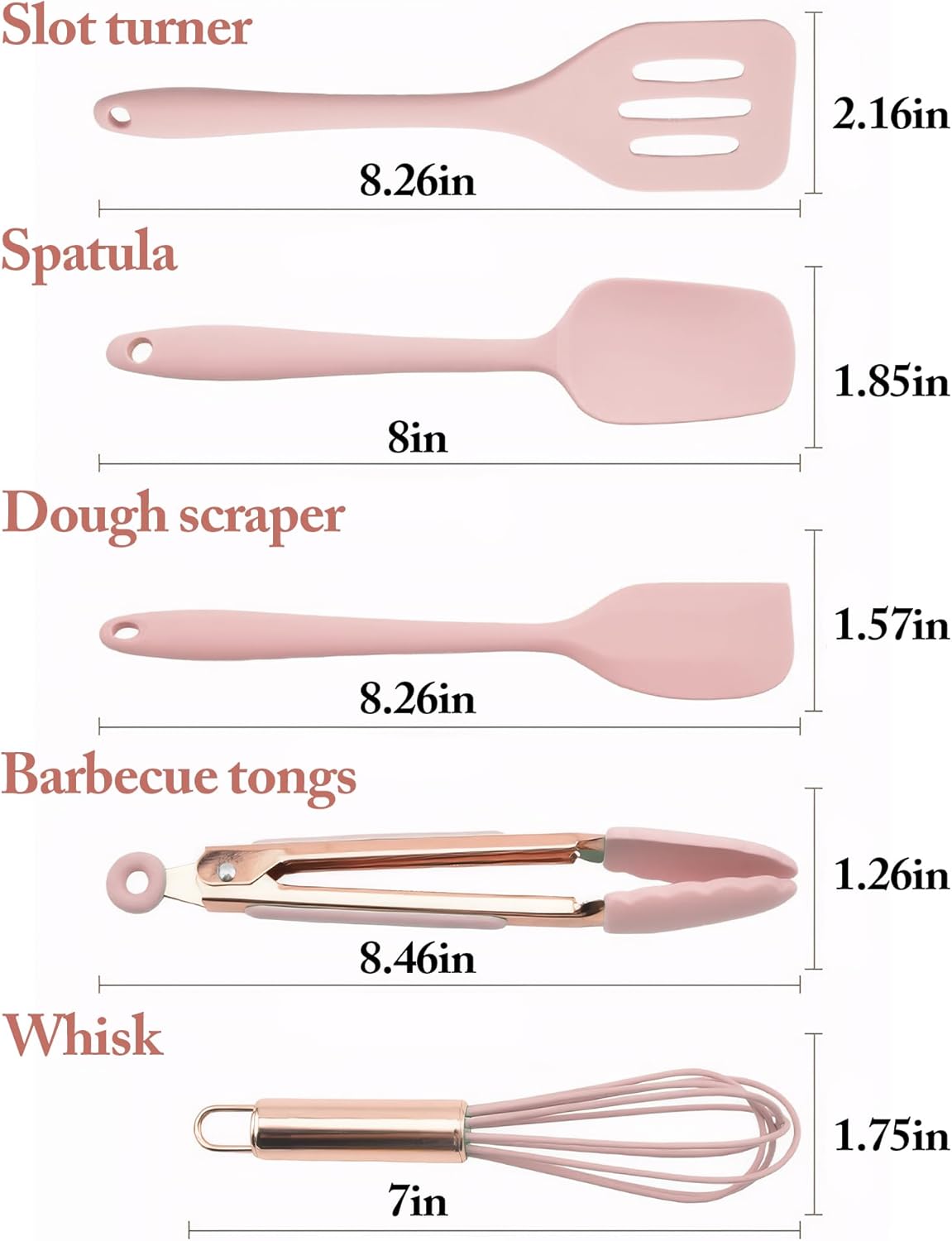 Kitchen Utensil Set,5 Pcs Mini Silicone Cooking Utensils Sets,Heat Resistant Non Stick Kitchens Gadgets BPA-Free Spatula Set,Kitchen Set for Cooking(Pink)