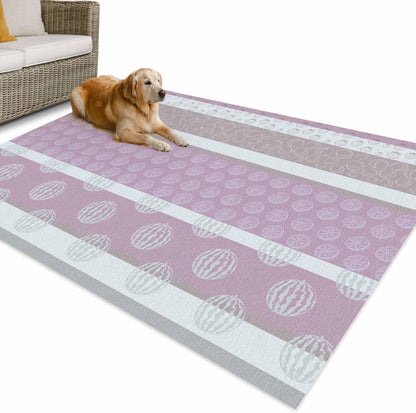 Farm Fruits Area Rug 4' x 6', Outdoor Rugs for Patio Rug Carpet for Sofa Living Room Bedroom, Large Floor Mat and Rugs for RV, Backyard, Deck, Picnic, Watermelon Lemons Peach Pink Grey Striped