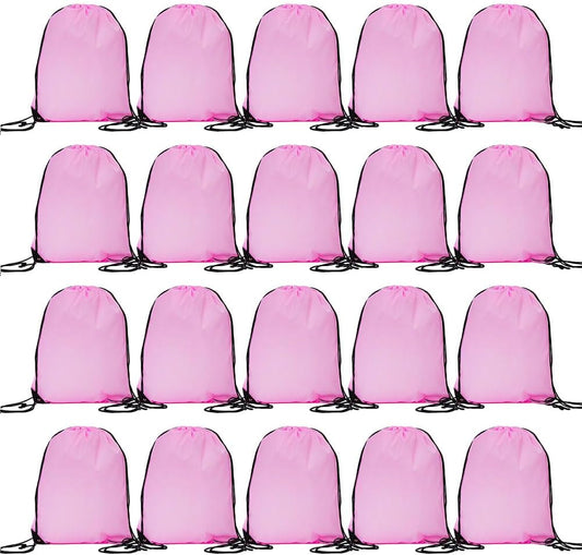 CODOBON 20 Pcs Drawstring Backpack Bulk Draw String Bags Cinch Polyester Bag for Gym Sport, Pink