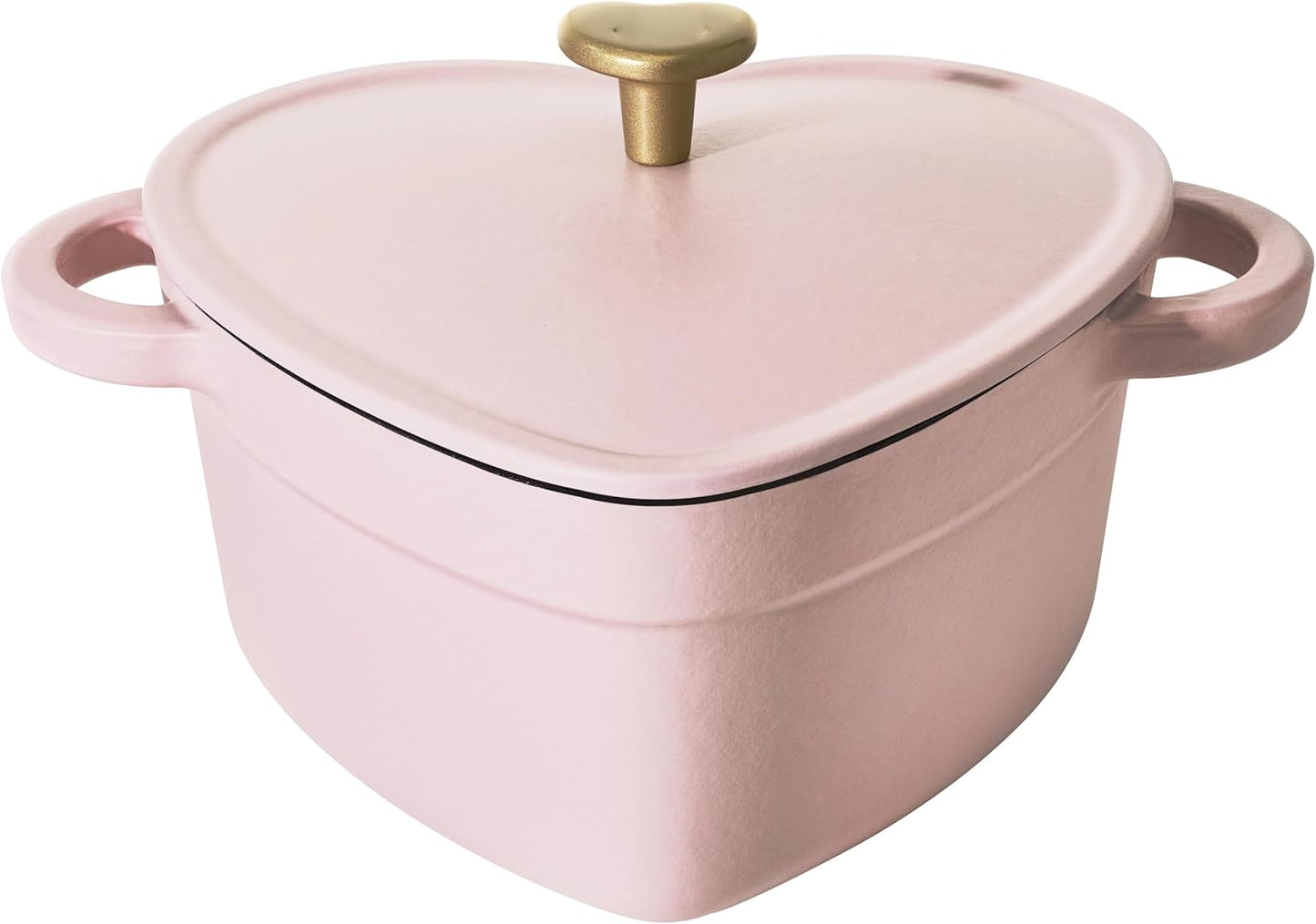 2 Quart Premium Enameled Cast Iron Heart Dutch Oven, Soft Pink Champagne Tone Decorative Cooking Pot, Versatile Small Cookpot for Artisan Bread, Casseroles and Side Dishes Making