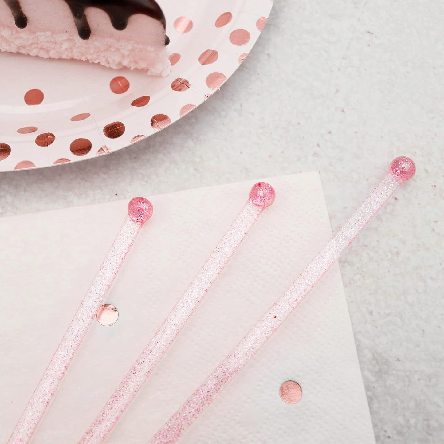hapray 50-PCS Pink Glitter Plastic Swizzle Sticks, Crystal Cake Pops, Cocktail Coffee Drink Stirrers, Lolipop Stick, for Valentines Day Christmas Party, 7.24 Inch