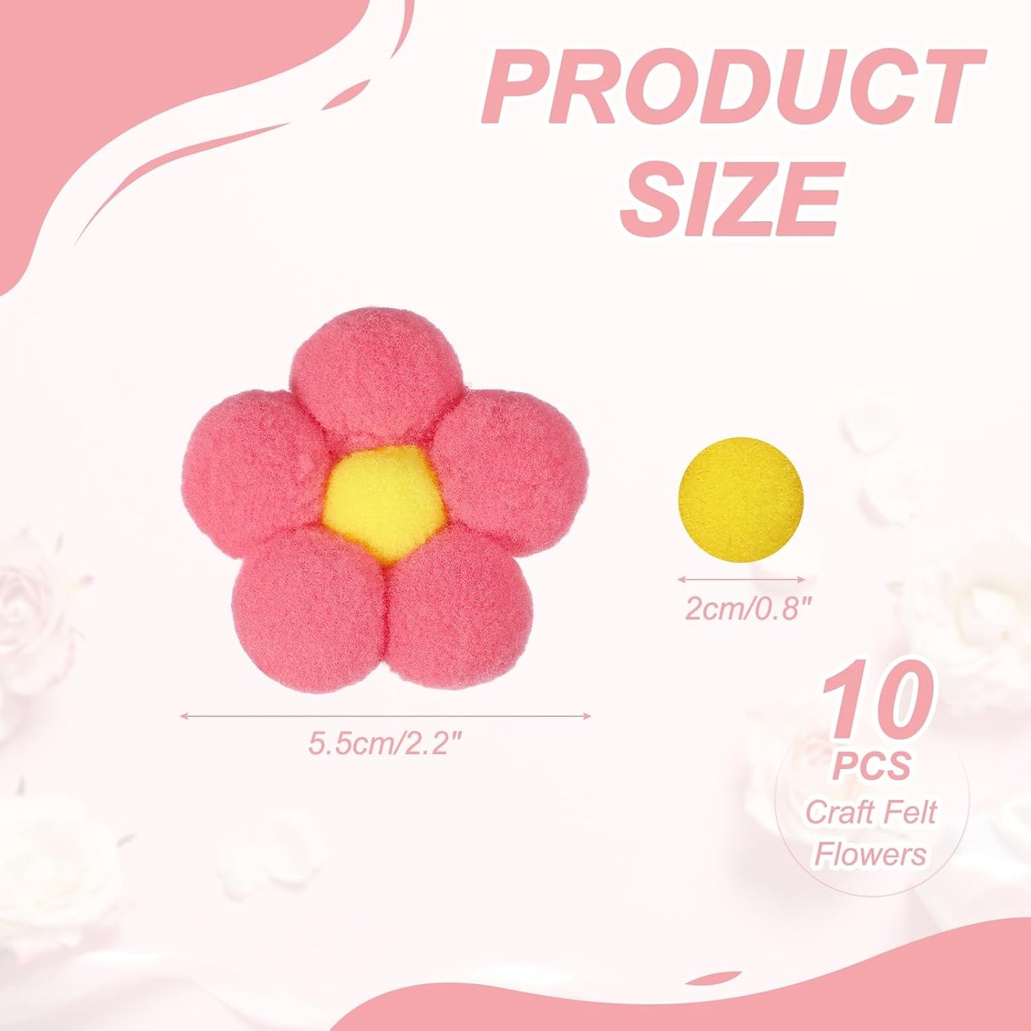 uxcell 10 Pcs Craft Felt Flowers, Spring Tree Ornament Decor Fabric Flower Embellishments Felt Hanging Ornaments for Home Party Door Wall Decoration Arts Crafts Supplies, Peach