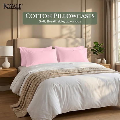 Royale Linens 100% Cotton Pillow Cases Standard Size Set of 2 - Percale Pillowcase - Pink Pillow Cases Super Soft Cooling & Breathable Hotel Cotton Pillowcases, Fits Standard Pillows (20"x26", Pink)