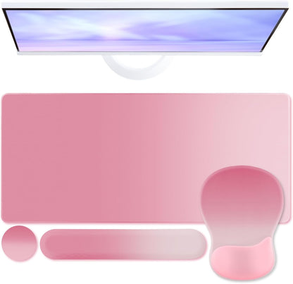 Boutilon Mouse Pad Set,Desk Writing Pad with Wrist Rest, Ergonomic Wrist Support Mouse Pad, Keyboard Wrist Rest, Cup Coaster for Gaming Working Home Office (Rose Pink)