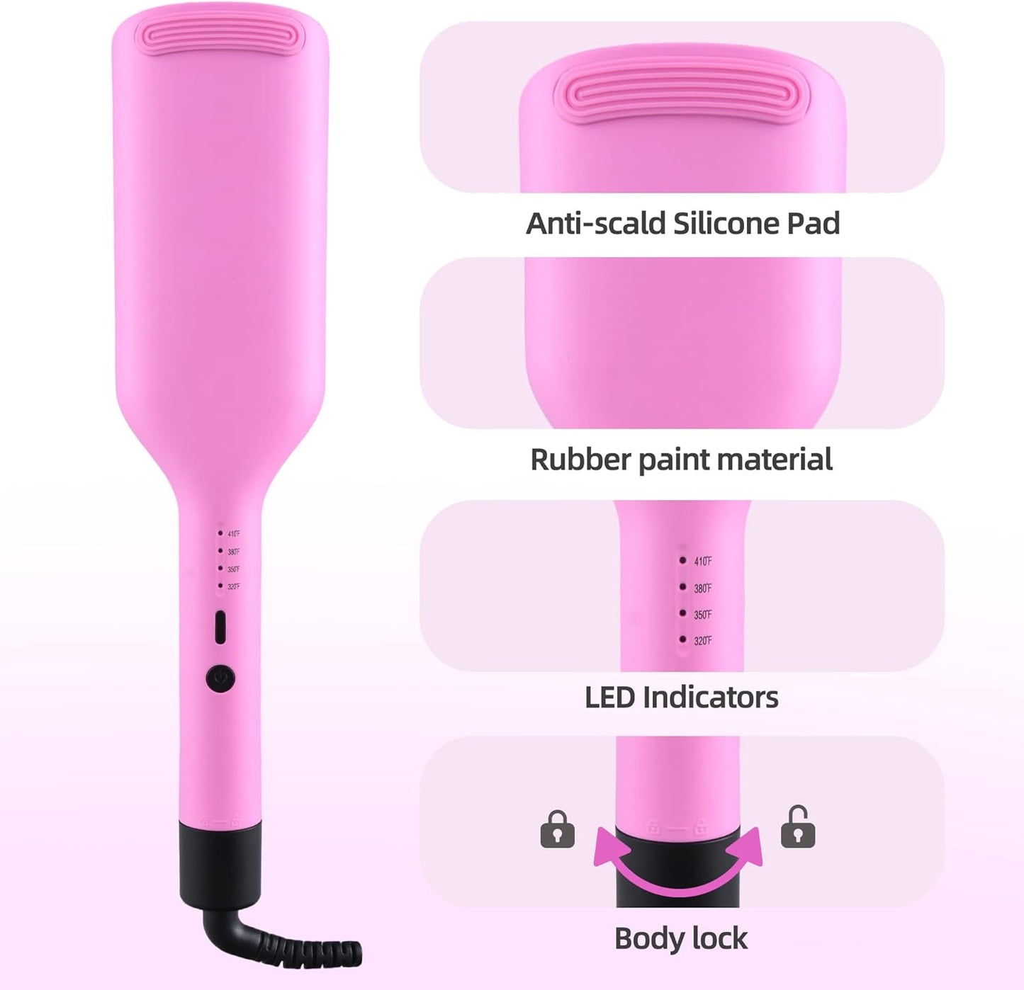 NONK Power Curling Iron Hair Crimper Waver, Ceramic Double Barrel Curling Wand, 1.25 Inch, Dual Voltage, Anti-Scald, Easy to Use, Hot Tools for Women, Pink, Gifts for Women
