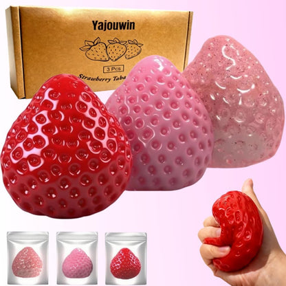 Handmade Strawberry Taba Squishy Toys: 3Pcs Ultra Squishies Squishy Fidget Toys Kawaii Squeeze Toys for Kids and Adults,Relieves Stress Anxiety Gifts for Birthday,Party (Pink Red Transparent Powder)