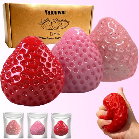 Handmade Strawberry Taba Squishy Toys: 3Pcs Ultra Squishies Squishy Fidget Toys Kawaii Squeeze Toys for Kids and Adults,Relieves Stress Anxiety Gifts for Birthday,Party (Pink Red Transparent Powder)