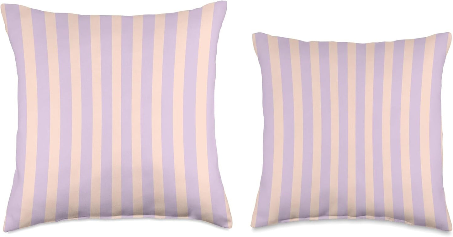 Pastel Lavender and Peach Vertical Stripes Minimal Aesthetic Throw Pillow