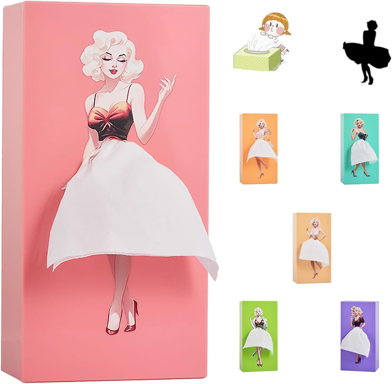 Girl's Long Skirt Tissue Box - Creative Cartoon Cover, Paper Dispenser for Home, Office, Car (Pink)