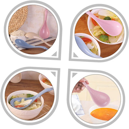 LABRIMP 4pcs Long Handle Soup Spoons Lightweight Kitchen Utensils for Hot Pot Porridge and Cereal Easy to Clean and Ergonomic Design Blue Green Beige Pink