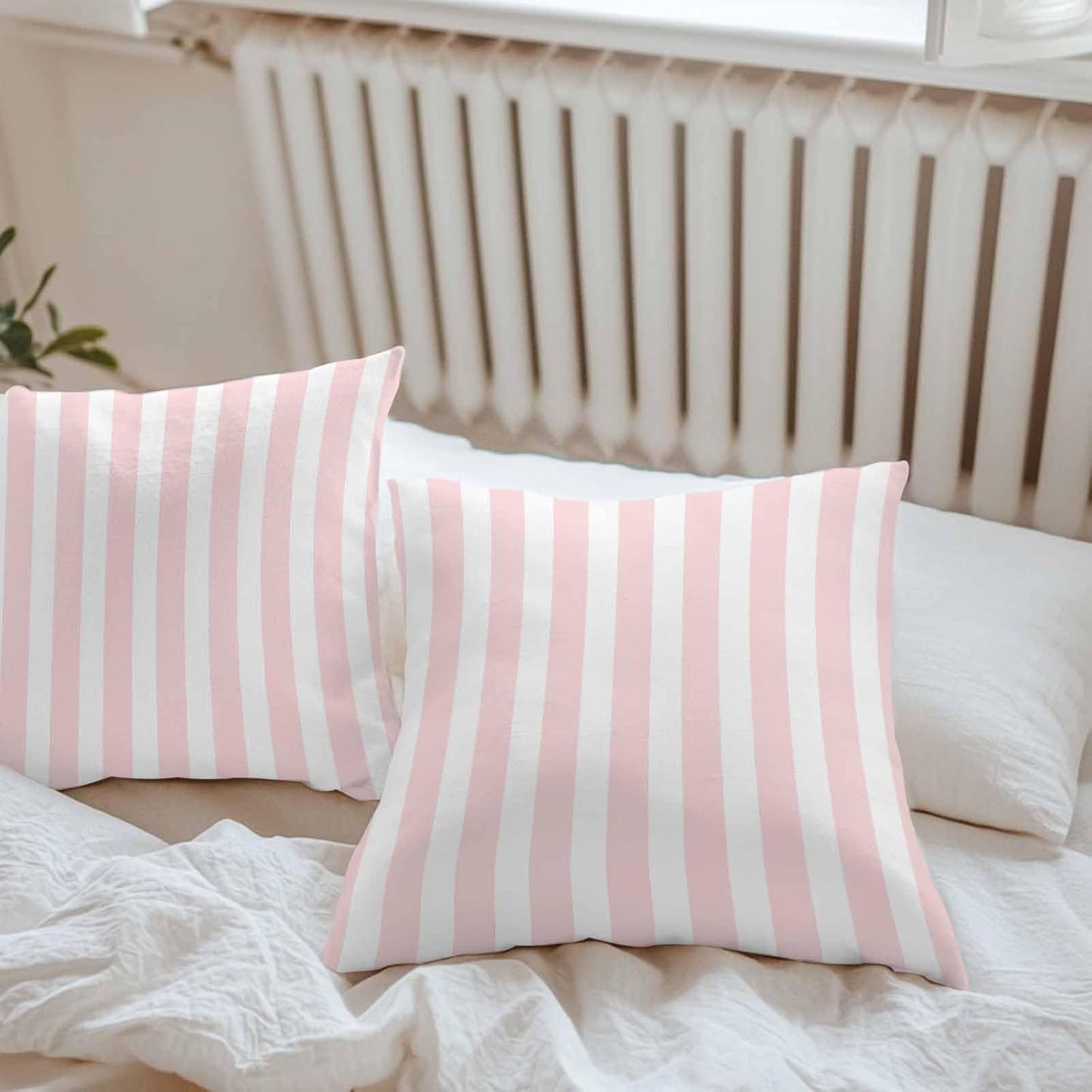 Outdoor Pillow Covers 18x18 Set of 2 Pink Stripes Outdoor Pillows Waterproof Throw Pillow Covers Pink White Vertical Striped Pillowcases Decorative Case for Patio Cushion