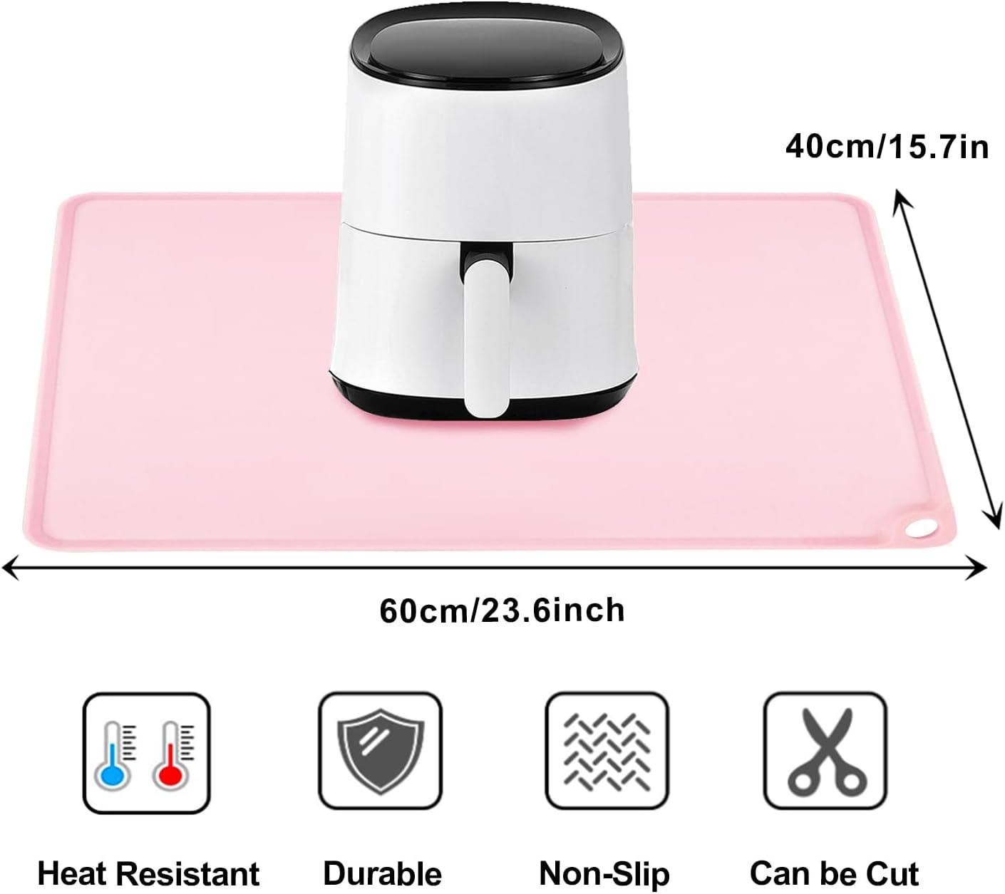 Standard Silicone Mat Pink Baking Mat-Multipurpose Kid Placemat Reusable Kitchen Countertop Mat Dough Pad with Raised Edges Silicone Heat Resistant Mat for Air Fryer (1Pack 23.6'' x 15.7'')