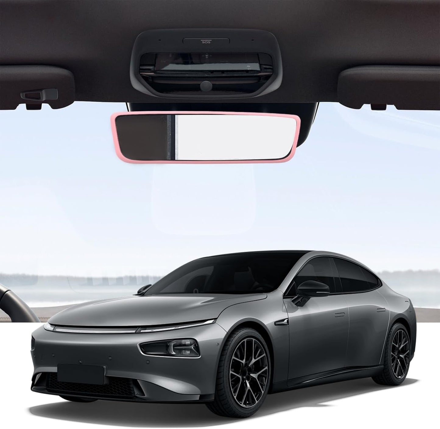 Ohleats Car Rear View Mirror Protector Frame, Silicone Auto Rearview Edge Protection Cover Compatible with Model 3 Model Y, Interior Rear View Trim Frame Decoration, Car Accessories (Pink)