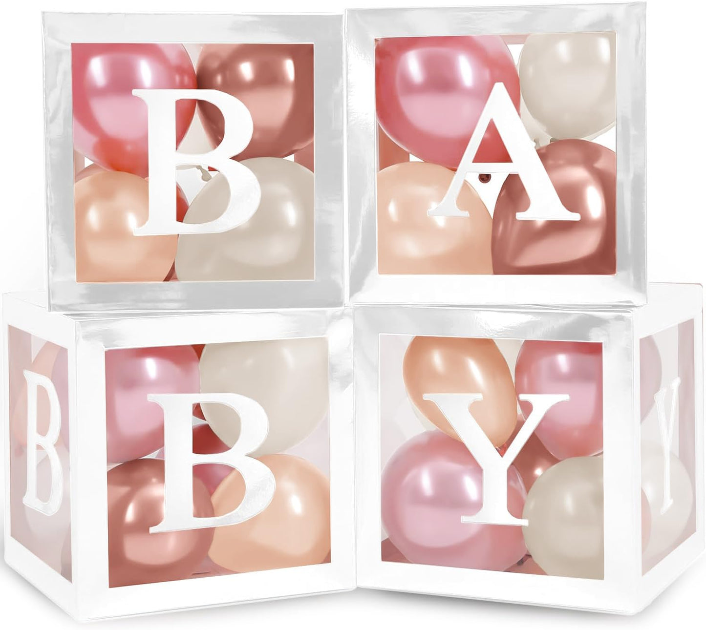 44-Piece Baby Shower Decorations for Boy or Girl - 4 Boxes with Letters and 32 Balloons - Neutral Dusty Pink, Sand and Nude - Gender Reveal Party Supplies - Nursery Decor Prop