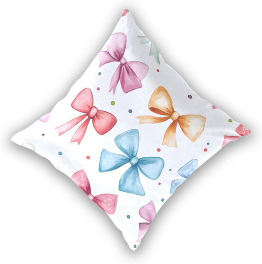 Decorative Throw Pillow Covers Pack of 2, Bow Dot Pattern Blue Pink Yellow Velvet Throw Pillow Cases for Couch Pillows Cover Bedroom Outdoor, Pillows Covers 18x18 Inch