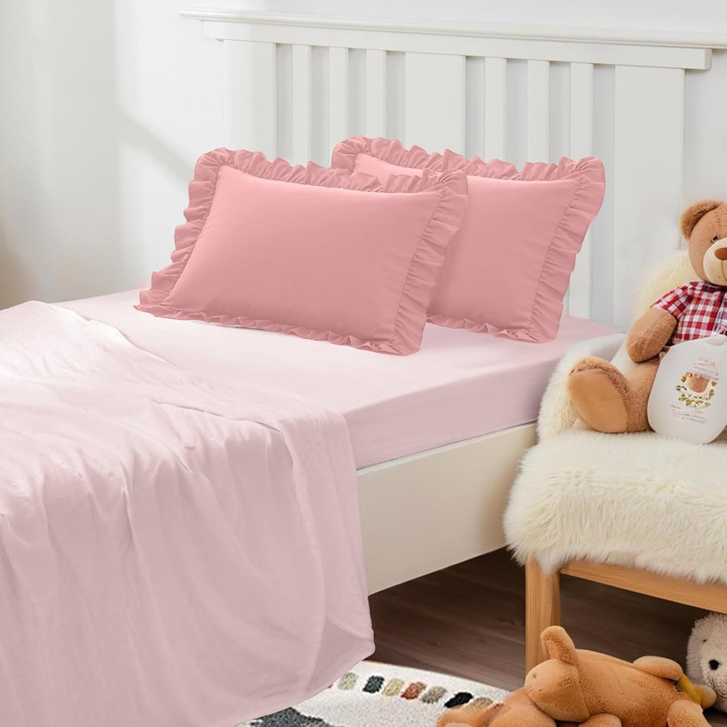 13"x18" Toddler Pillow Cases Set of 2, Light Pink Ruffled Pillow Shams Brushed Microfiber Nursery Pillow Cover for Boys Girls, Soft Breathable Machine Washable