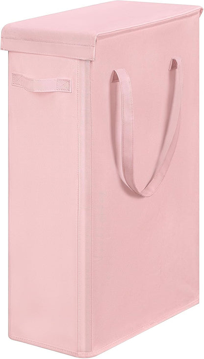 Chrislley 60L Slim Laundry Hamper with Lid Narrow Laundry Basket with Handle Upgrade Foldable Dirty Clothes Hamper Portable Skinny Hamper Organizer Storage Bins (25.6 inches, pink)