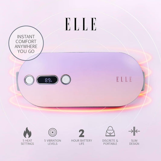 ELLE - Heating Pad for Back Pain & Period Cramps, Rechargeable Waist Heating Belt with Heat & Vibration Massage, USB-C Portable Heating Wrap for Abdomen, Menstrual Relief & Muscle Comfort (Pink)