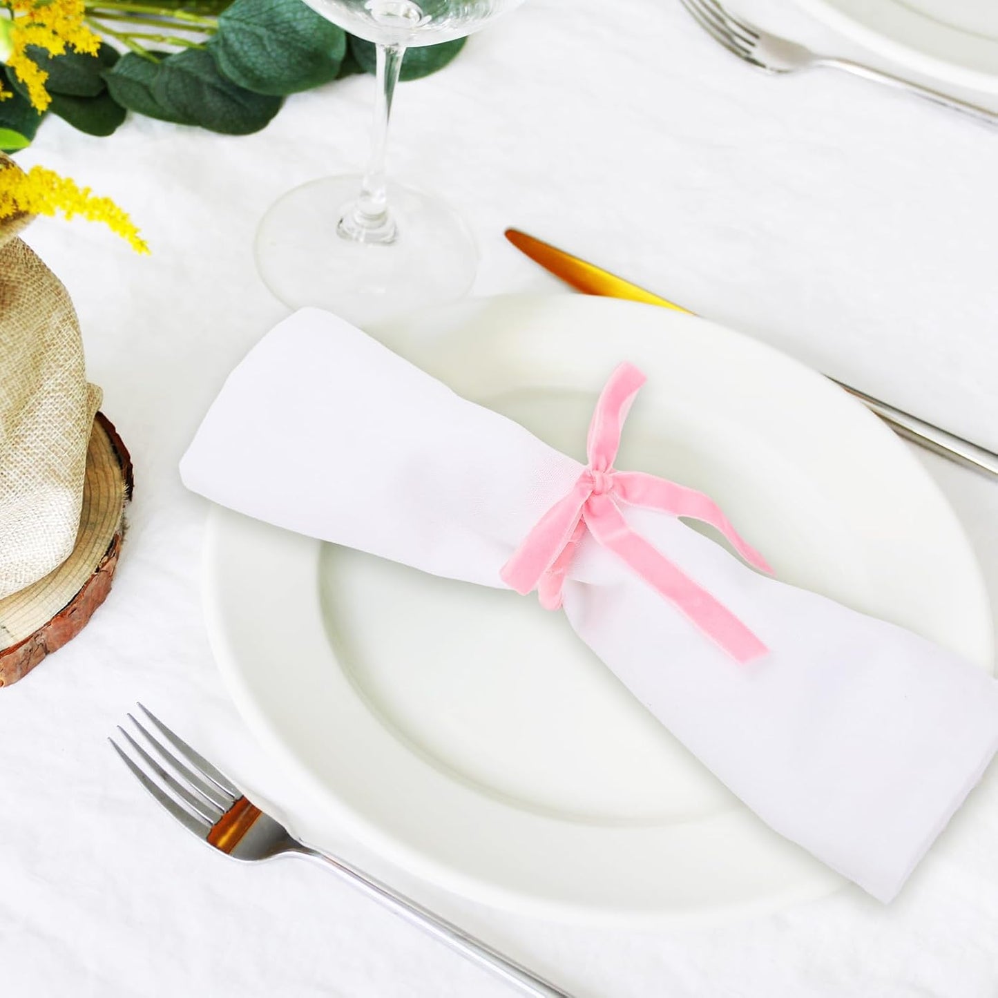 FYSUIMU 10Pcs Pink Bow Napkin Rings Velvet Coquette Bowknot Napkin Holder Napkins Buckle Dinner Table Ring for Wedding Baby Shower Party Table Decor