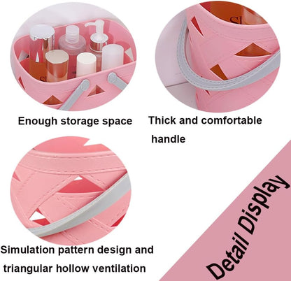 Portable Shower Caddy 2 Pack, Tote Plastic Storage Basket with Handle Shelf Organizers Bin for Bathroom, College Dorm, Kitchen, Garden, Camping, Cleaning Supplies (Pink 1 pcs)