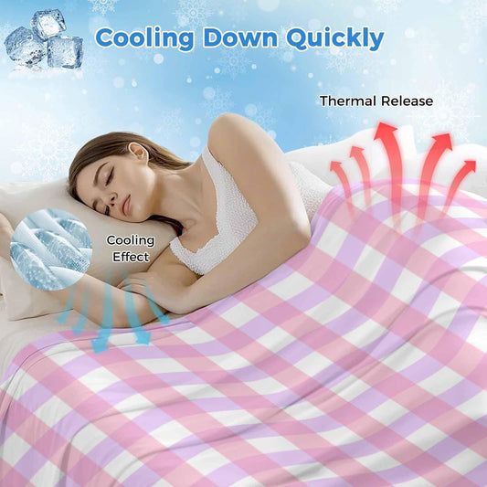 Pink White Gingham Cooling Blanket, Lightweight Breathable Summer Throw Blanket with Double Sided Cold Effect,Minimalism Buffalo Checkered Pattern Picnic Beach Blankets Bed Sheet for Sleepers 40"x60"