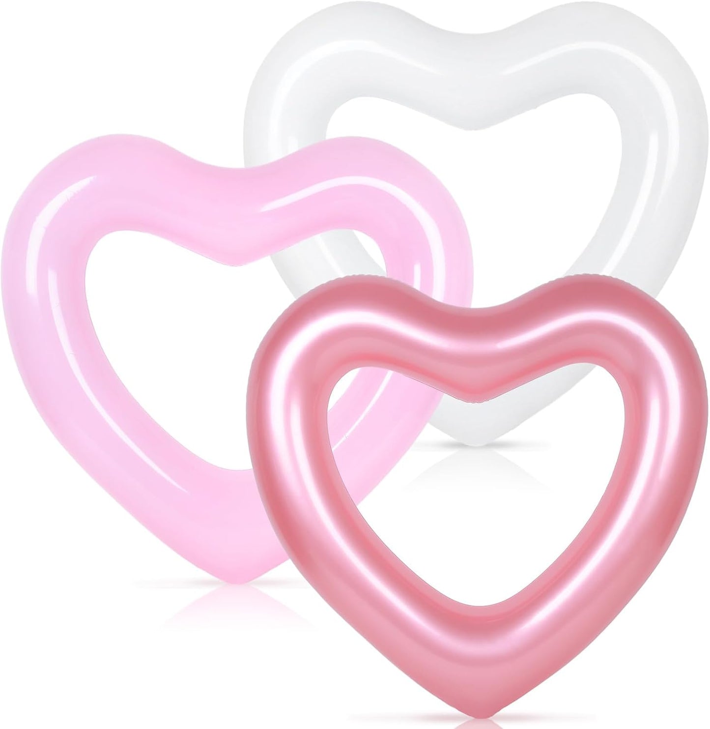 Whaline 3Pcs Inflatable Heart Pool Float Swim Heart Shaped Pool Rings Float Loungers Tube for Summer Swimming Pool Beach Bachelorette Party