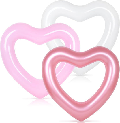 Whaline 3Pcs Inflatable Heart Pool Float Swim Heart Shaped Pool Rings Float Loungers Tube for Summer Swimming Pool Beach Bachelorette Party