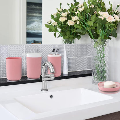 Otostar 6 Piece Bathroom Accessory Set Plastic Bath Accessories Bathroom Gifts Set with Soap Dispenser Toothbrush Holder Tumbler Soap Dish Toilet Brush Holder Trash Can Decor Countertop (Light Pink)