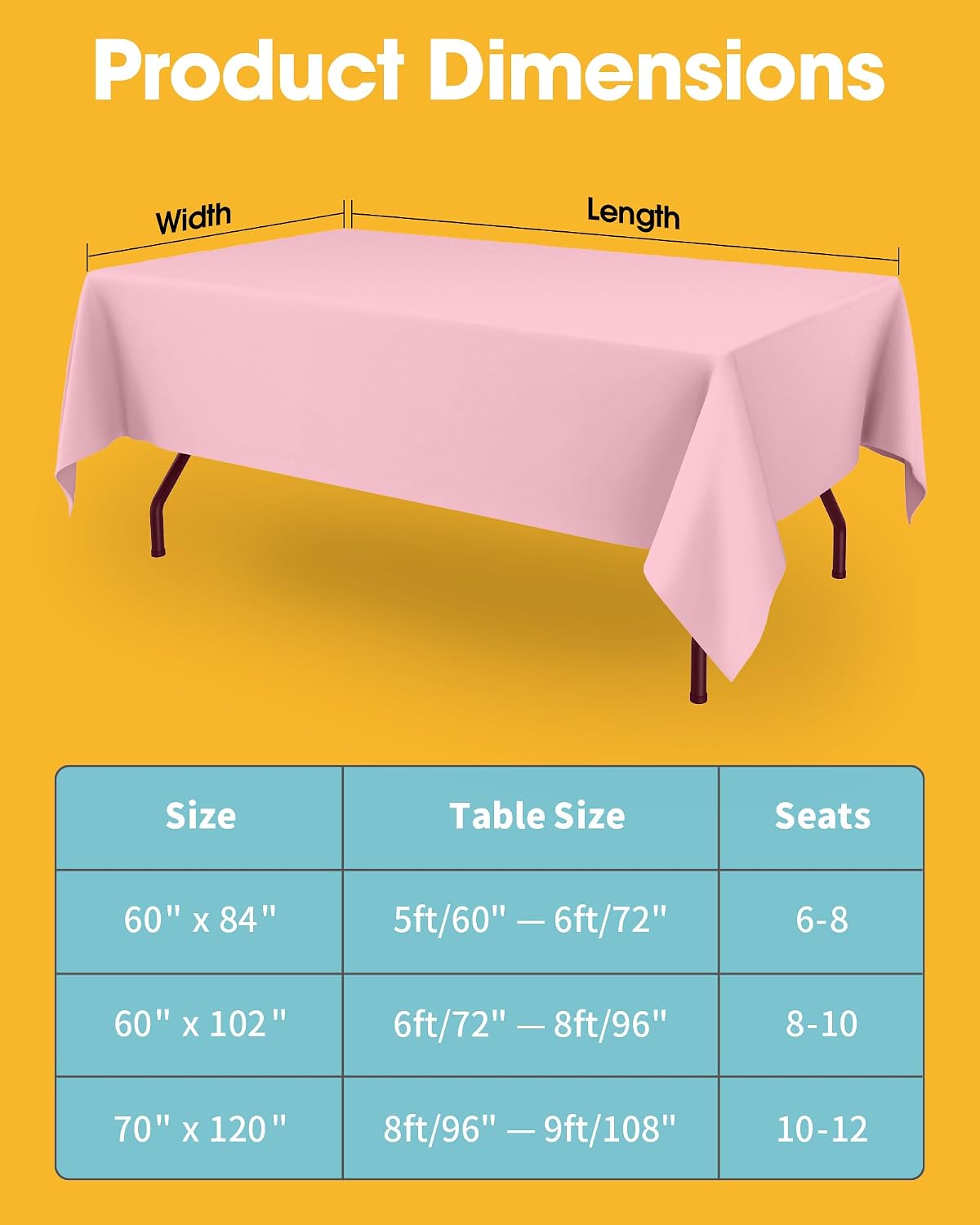 Niuara Pink Fabric Rectangle Table Cloth - 6 Pack, 60" × 84" Washable Tablecloth for 5FT Tables, Wrinkle-Resistant & Heat-Proof Table Cover for Weddings, Dinners & Parties