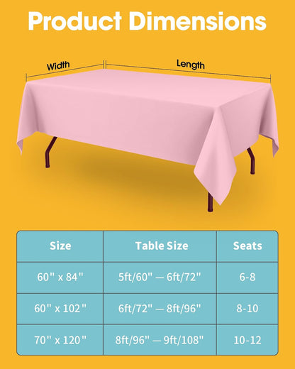 Niuara Pink Fabric Rectangle Table Cloth - 6 Pack, 60" × 84" Washable Tablecloth for 5FT Tables, Wrinkle-Resistant & Heat-Proof Table Cover for Weddings, Dinners & Parties