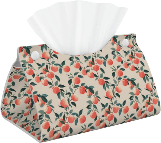 Fruits Peach (3) Print Tissue Box Cover,Rectangular Pu Leather Tissue Holder for Bathroom Living Room Office