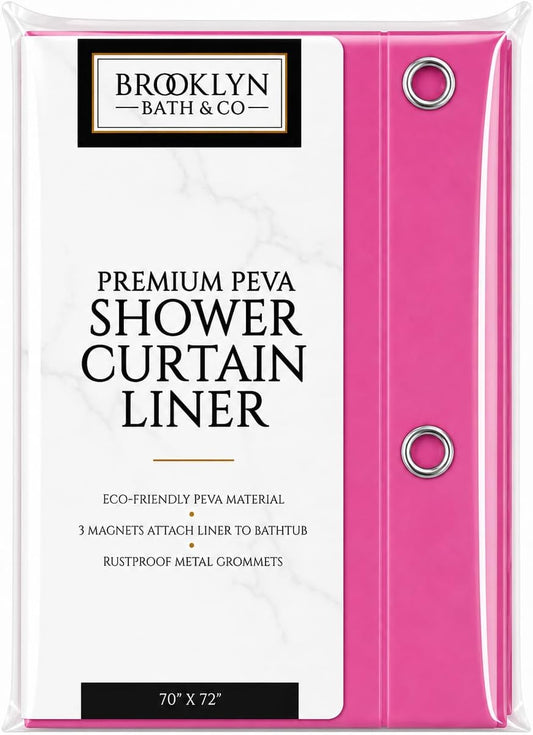 Home Expressions 3 Gauge Shower Curtain Liner – 70 x 72 Vinyl Shower Curtain with 12 Metal Grommet and 3 Magnetic Weights – Odor Free and Compatible with Standard Showers. (Neon Pink)