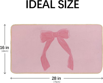 Coquette Preppy Pink Bow Welcome Mat Front Door Mat Kitchen Bath Mat, Pink Bathroom Bow Decor Floor Mats, Gifts for Women Teen Girls, 30 x 16 Inch