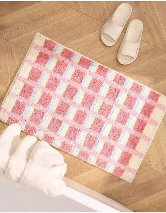 Geometry Bath Mat Stripe Home Bath Rug Water Absorption Non Slip Mat Rug for Bedroom Bathroom Toilet Floors (Pink, 24x16)