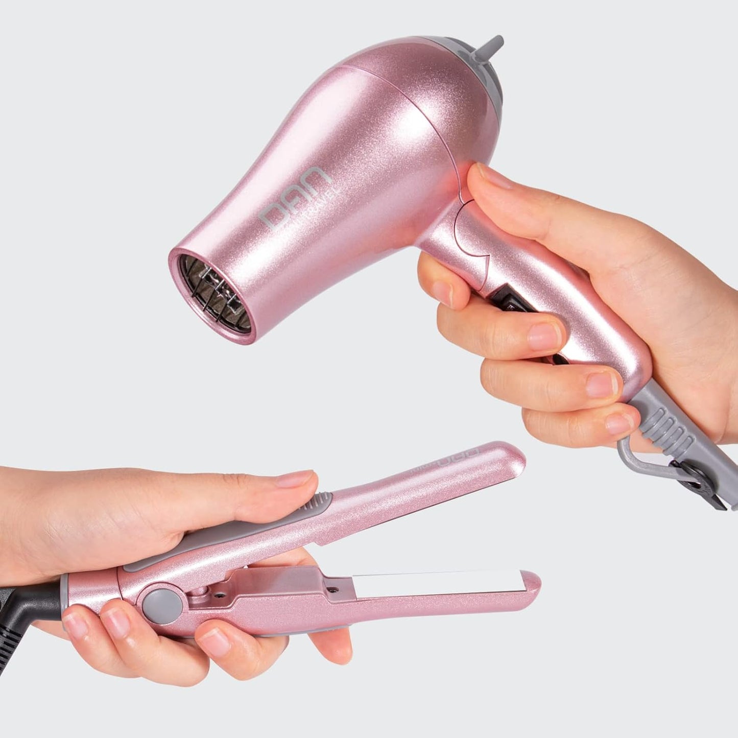DAN Technology Flat Iron Blow Dryer Set, Small Flat Irons with Travel case, Concentrator Nozzle & EU Plug Adapter, Dual Voltage & Folding Handle, Pro Hair Dryer Set…