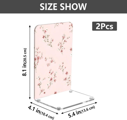 Light Pink Small Floral 1 Bookends Book Ends for Shelves Heavy Books Stopper Decorative Acrylic Non-Slip 1 Pair