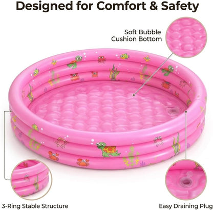 Baby Pool for Toddlers 1-3 with Bubble Bottom, Inflatable Kiddie Pool for Kids with Easy Drain Plug, Small Blow Up Pool for Backyard Summer Water Play, Durable Kids Swimming Pool (Pink)