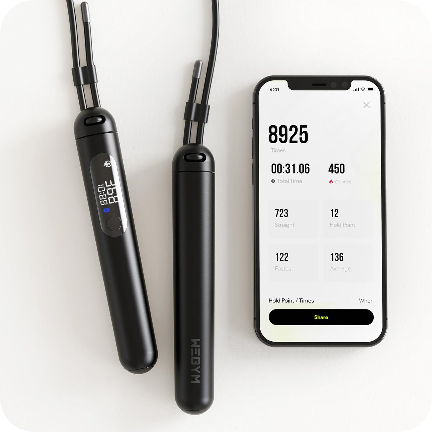 WeGym Smart Jump Rope for Men Women, Adjustable Jump Rope for Indoor Outdoor Workout, Jump Counting, Tracking - Data Analysis LED Display Screen Rechargeable Skipping Rope Fitness Gift for Adults Kids