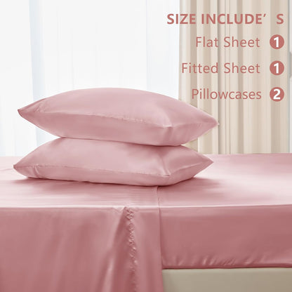 CozyLux Satin Sheets Full Size Sheets - Silky Soft Bedding Similar to Silk, 4 Piece Sheet Set for Hair and Skin, Deep Pocket with All-Around Elastic, Home Decor for Bedroom, Dirty Pink